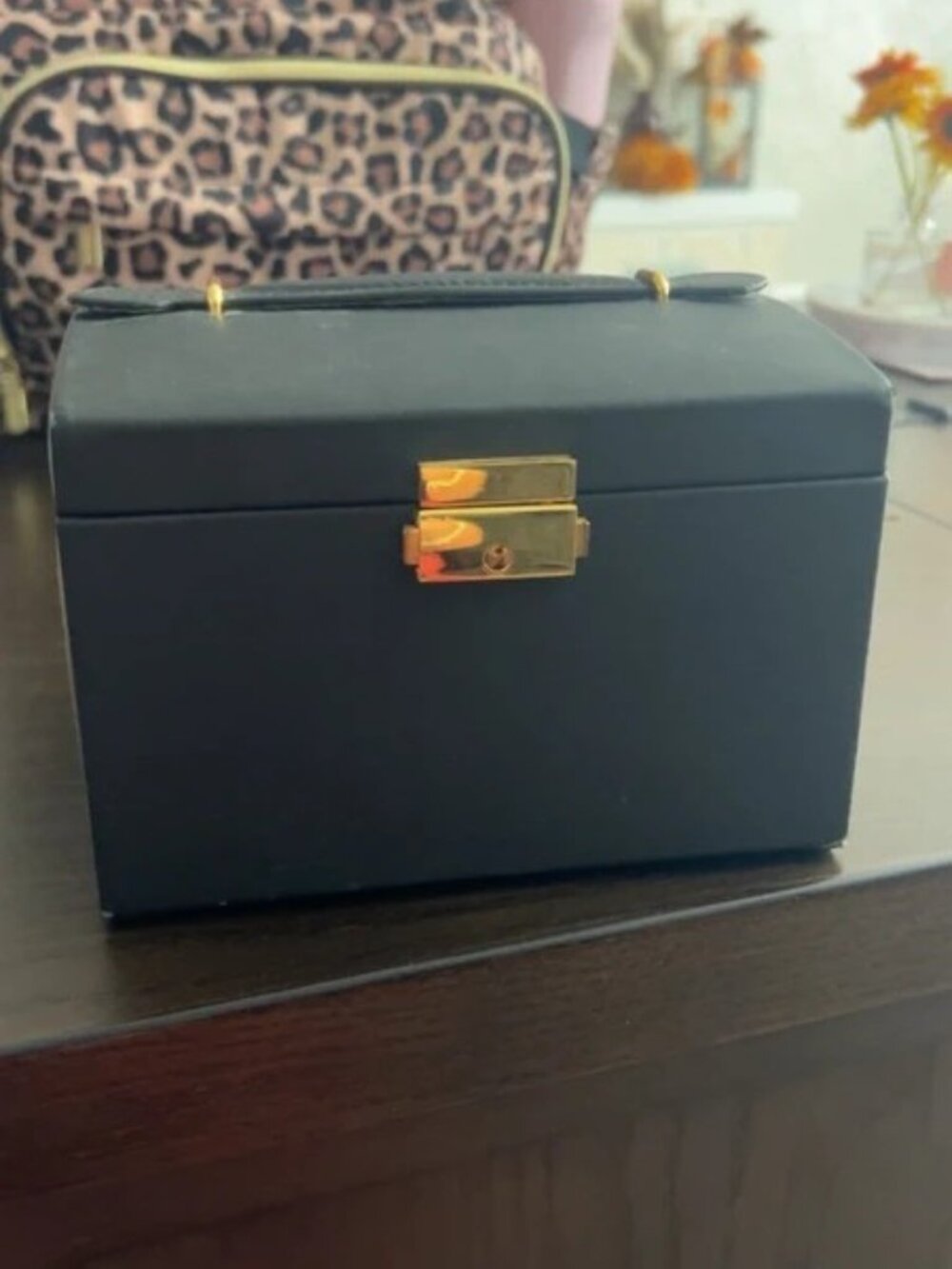 Black Jewelry Box with Gold Hardware - Compact Organizer